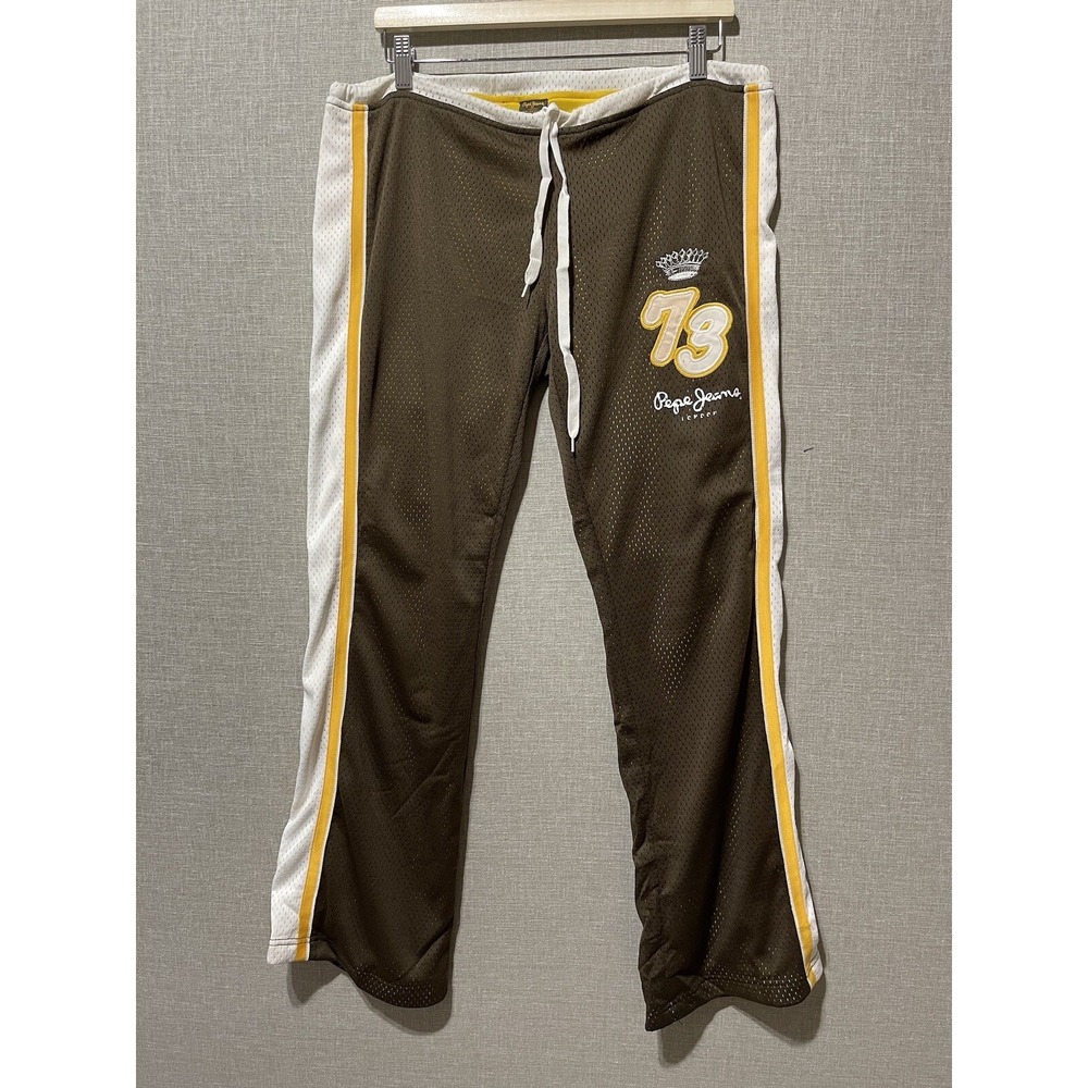 VTG. Y2K Pepe Jeans Track Pants Women's Large Brown Striped Logo Varsity Retro